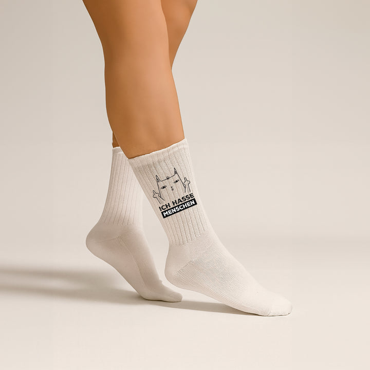 Socken „Ich hasse Menschen“ – Lustige Spruchsocken | Sarkastische Fun Socks | Geschenk für Misanthropen mit Humor | Made in Europe