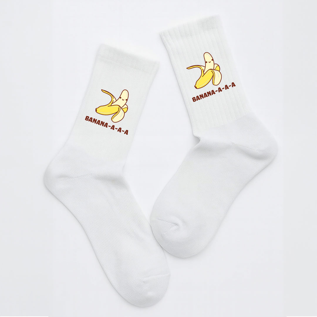 Socken „Banana“ – Lustige gelbe Motivsocken mit Banane | Witzige Fun-Socken aus Bio-Baumwolle | Made in Europe