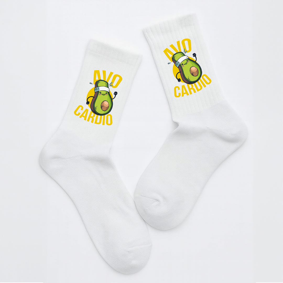 Socken „Avocardio“ – Lustige Fitness-Socken mit Avocado-Motiv | Witzige Sportsocken | Geschenk für Sportmuffel & Gym-Fans