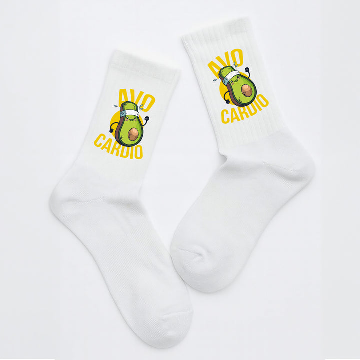 Socken „Avocardio“ – Lustige Fitness-Socken mit Avocado-Motiv | Witzige Sportsocken | Geschenk für Sportmuffel & Gym-Fans