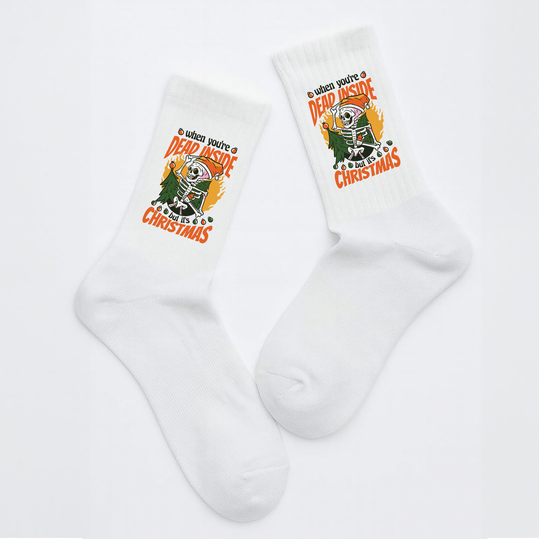 Socken „When you are dead inside“ – Lustige Spruchsocken | Dark Humor Socks aus Bio-Baumwolle | Geschenkidee mit Sarkasmus | Made in Europe