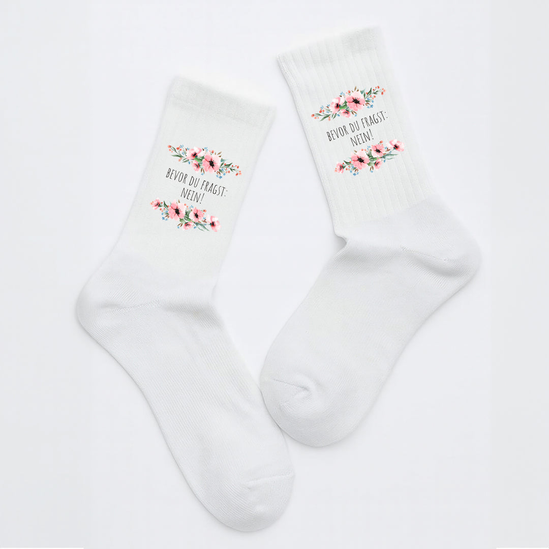 Socken „Bevor du fragst: Nein.“ – Lustige Statement-Socken | Sarkastische Spruchsocken | Geschenk mit Humor