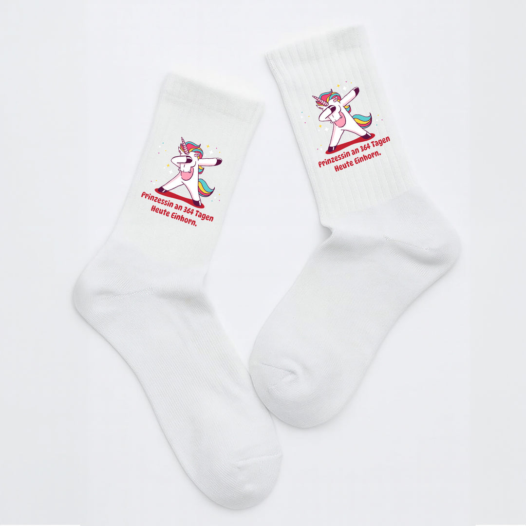 Socken „Prinzessin 364 Tage – Heute Einhorn“ – Lustige & süße Motivsocken | Geschenk für Mädchen & Frauen | Made in Europe