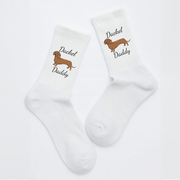 Socken „Dackel Daddy“ – Lustige Hunde-Socken | Geschenk für Dackel-Liebhaber | Tiermotiv aus Bio-Baumwolle | Made in Europe