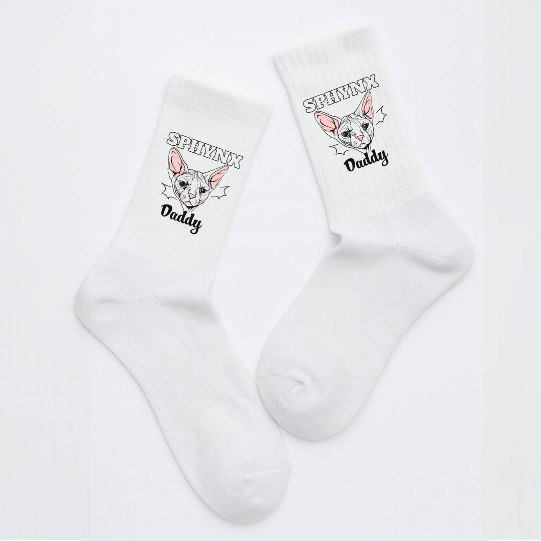 Socken „Sphynx Daddy“ – Lustige Katzen-Socken | Geschenk für Sphynx-Liebhaber | Tiermotiv aus Bio-Baumwolle | Made in Europe