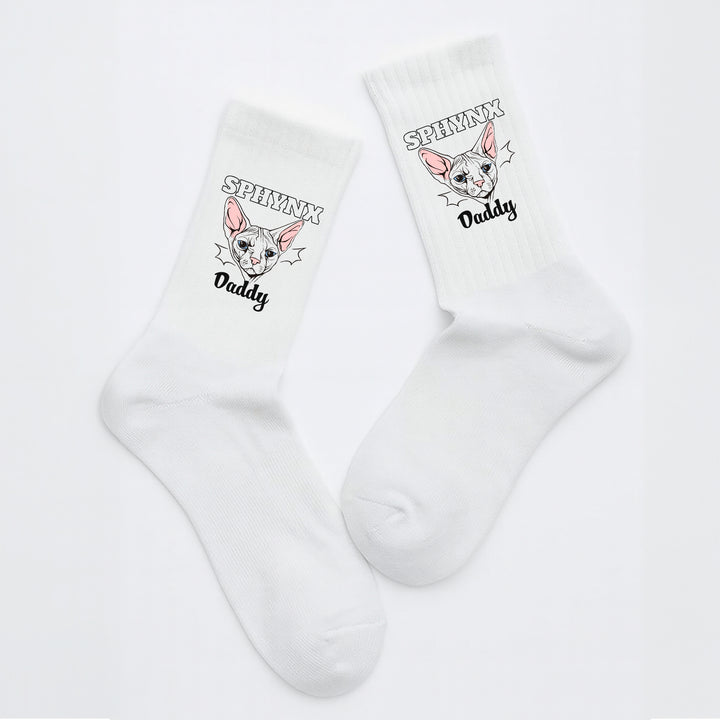 Socken „Sphynx Daddy“ – Lustige Katzen-Socken | Geschenk für Sphynx-Liebhaber | Tiermotiv aus Bio-Baumwolle | Made in Europe