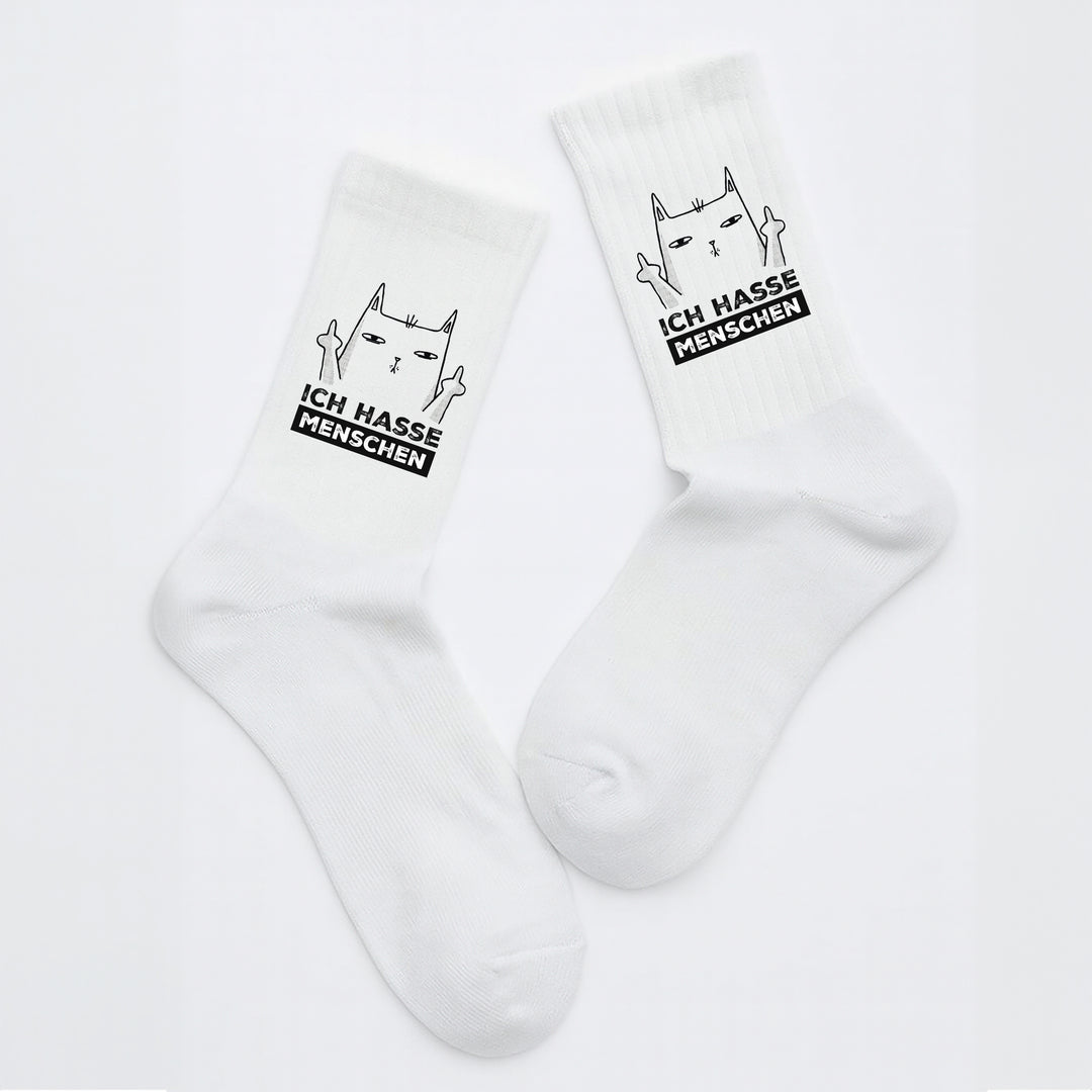 Socken „Ich hasse Menschen“ – Lustige Spruchsocken | Sarkastische Fun Socks | Geschenk für Misanthropen mit Humor | Made in Europe
