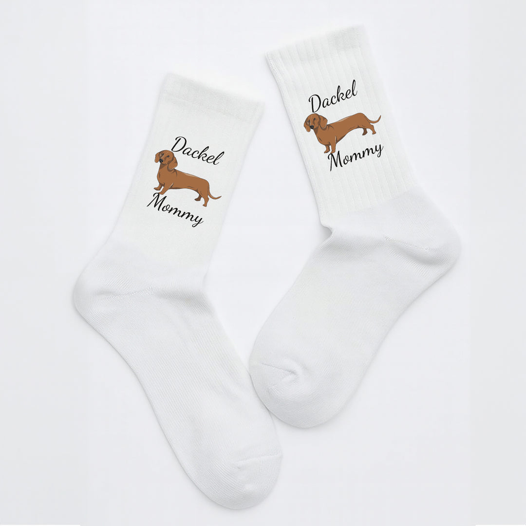 Socken „Dackel Mommy“ – Lustige Hunde-Socken für Frauen | Geschenk für Dackel-Liebhaberinnen | Tiermotiv aus Bio-Baumwolle