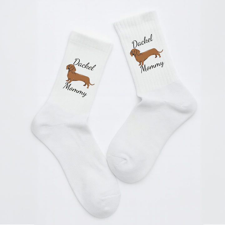 Socken „Dackel Mommy“ – Lustige Hunde-Socken für Frauen | Geschenk für Dackel-Liebhaberinnen | Tiermotiv aus Bio-Baumwolle