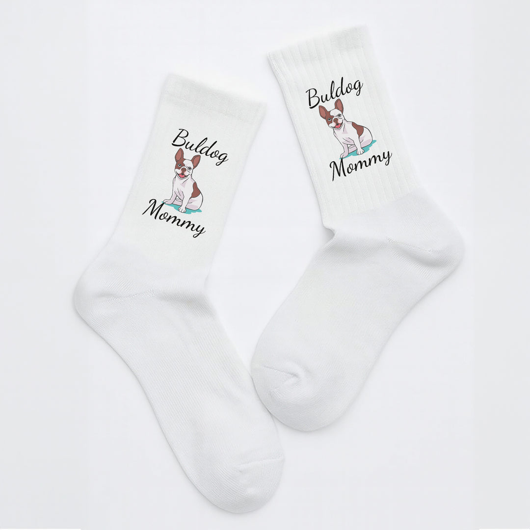Socken „Bulldog Mommy“ – Lustige Hunde-Socken für Frauen | Geschenk für Bulldoggen-Liebhaberinnen | Tiermotiv aus Bio-Baumwolle