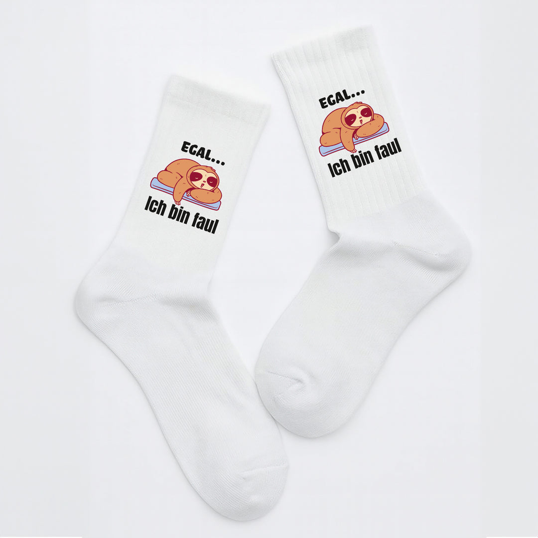 Socken „Egal. Ich bin faul.“ – Lustige Spruchsocken | Fun & Chill Socks | Geschenk für Faule & Genießer | Made in Europe