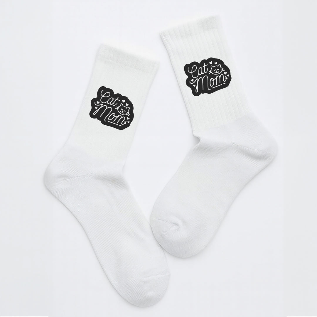 Socken „Cat Mom“ – Lustige Katzen-Socken für Frauen | Geschenk für Katzenliebhaberinnen | Tiermotiv aus Bio-Baumwolle