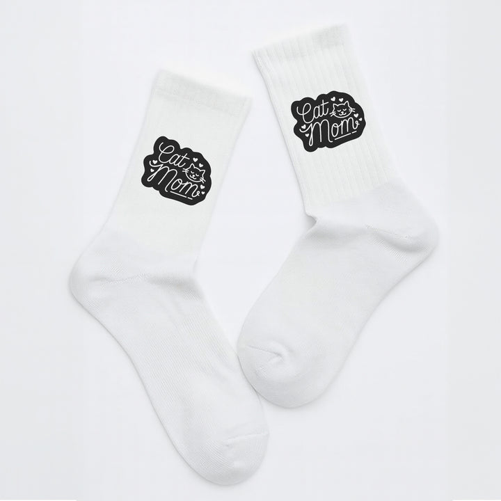 Socken „Cat Mom“ – Lustige Katzen-Socken für Frauen | Geschenk für Katzenliebhaberinnen | Tiermotiv aus Bio-Baumwolle