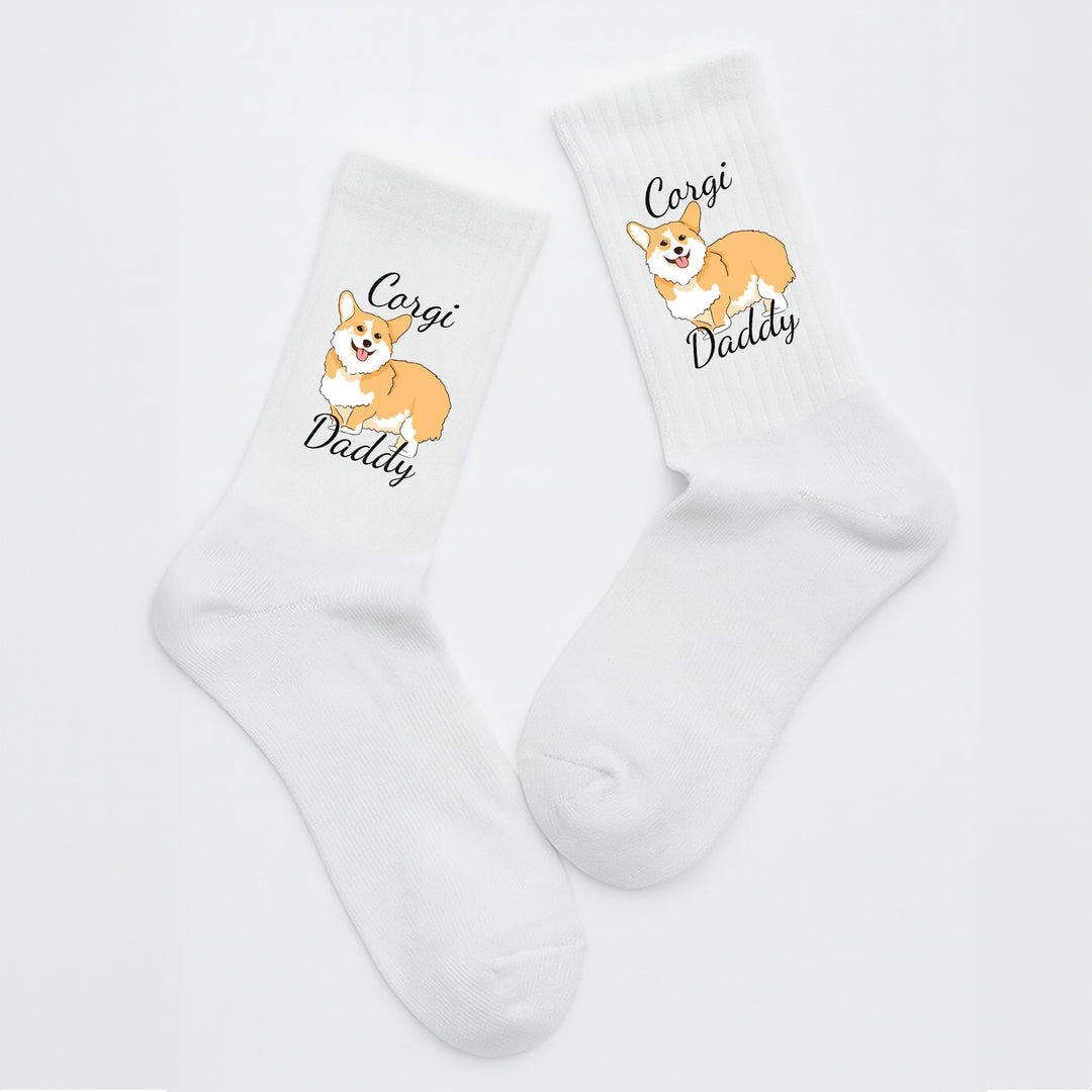 Socken „Corgi Daddy“ – Lustige Hunde-Socken | Geschenk für Corgi-Liebhaber | Tiermotiv aus Bio-Baumwolle | Made in Europe