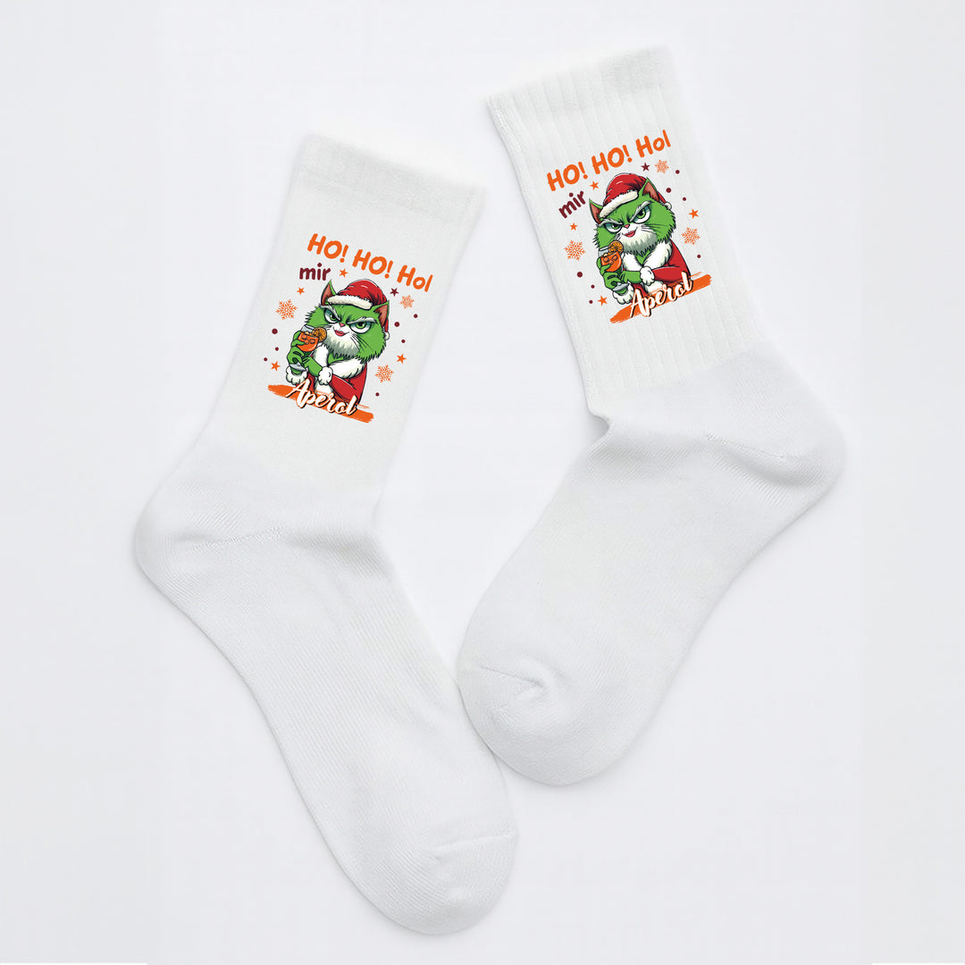 Socken „Ho Ho Ho, mir Aperol!“ – Lustige Weihnachtssocken | Christmas Fun Socks für Aperol-Fans | Made in Europe