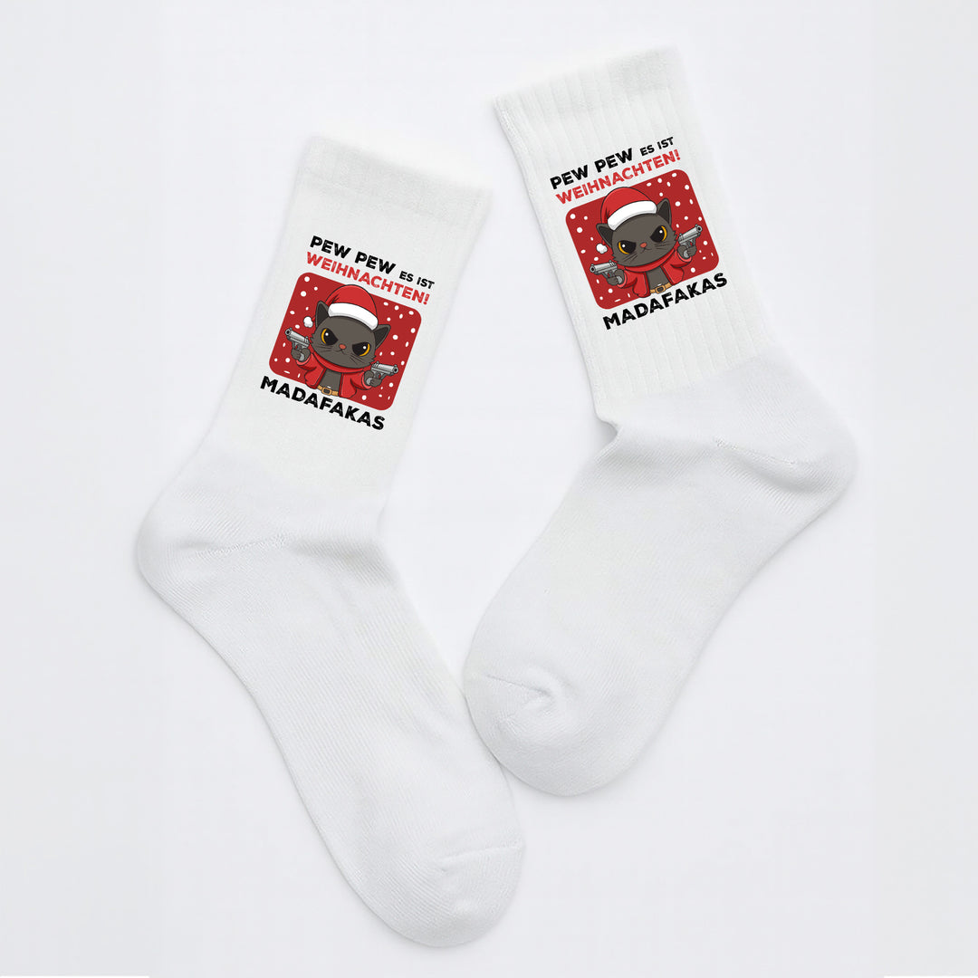 Socken „Pew Pew – Es ist Weihnachten!“ – Lustige Weihnachtssocken | Christmas Fun Socks | Made in Europe