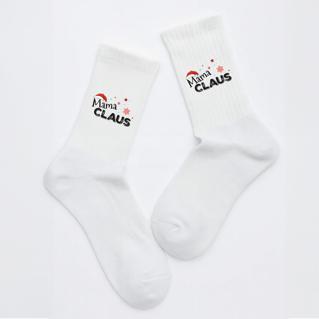 Socken „Mama Claus mit Mütze“ – Lustige Weihnachtssocken für Frauen | Christmas Fun Socks | Geschenkidee für Mamas | Made in Europe
