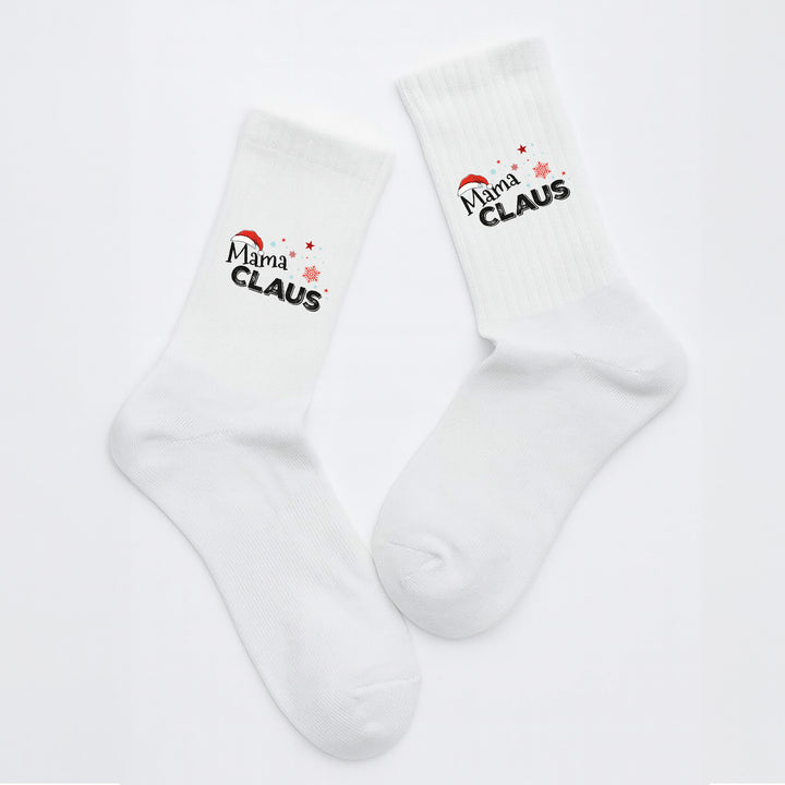 Socken „Mama Claus mit Mütze“ – Lustige Weihnachtssocken für Frauen | Christmas Fun Socks | Geschenkidee für Mamas | Made in Europe