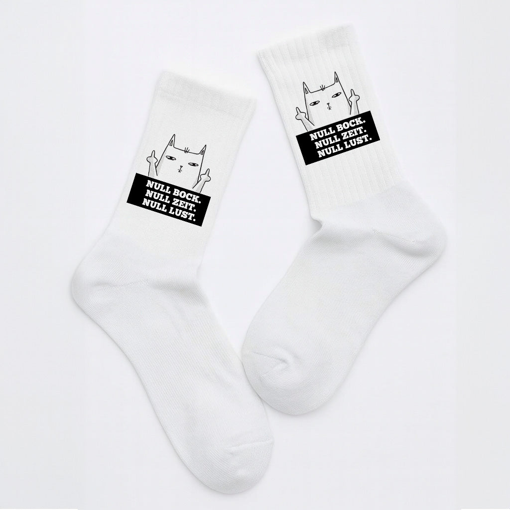 Socken „Null Bock. Null Zeit. Null Lust.“ – Lustige Spruchsocken | Fun & Lazy Socks aus Bio-Baumwolle | Geschenkidee mit Humor | Made in Europe