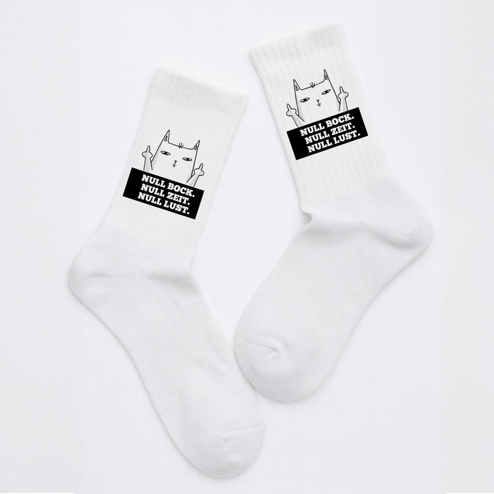 Socken „Null Bock. Null Zeit. Null Lust.“ – Lustige Spruchsocken | Fun & Lazy Socks aus Bio-Baumwolle | Geschenkidee mit Humor | Made in Europe