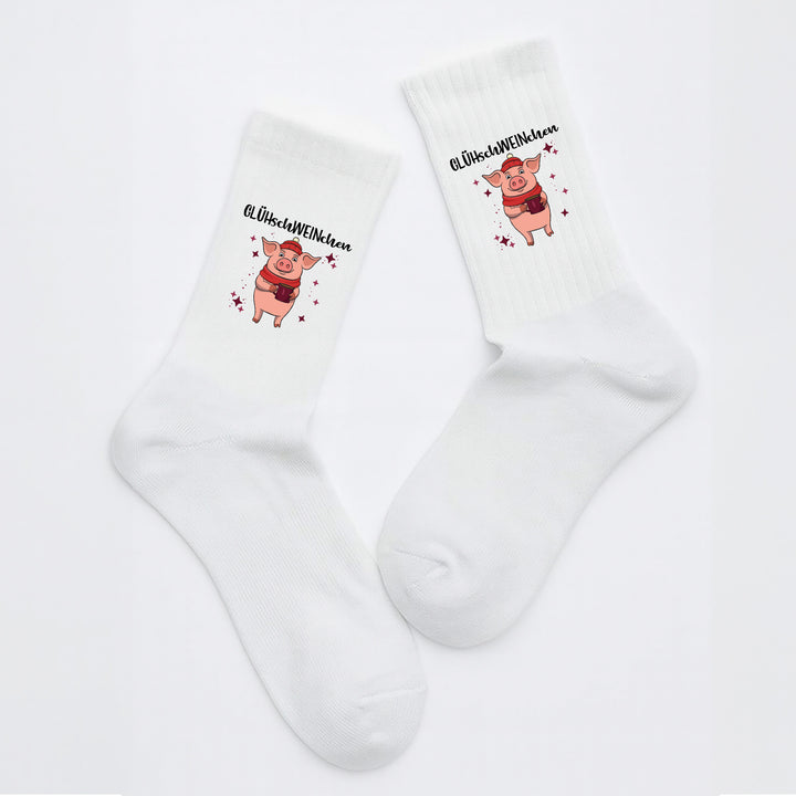 Socken „Glühschweinchen“ – Lustige Weihnachtssocken | Christmas Fun Socks mit Schweinchen-Motiv | Made in Europe