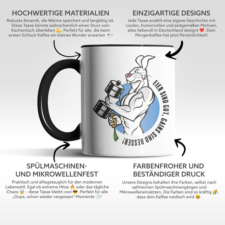 Lustige Tasse "Eier gut, Gains besser!" – Perfekt für Sportler und Fitness-Fans