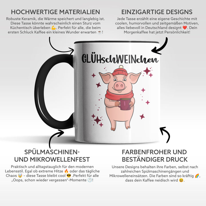 Glühschweinchen Tasse – Lustige Weihnachts-Tasse mit Schwein-Motiv & Spruch | PEPAM Geschenke