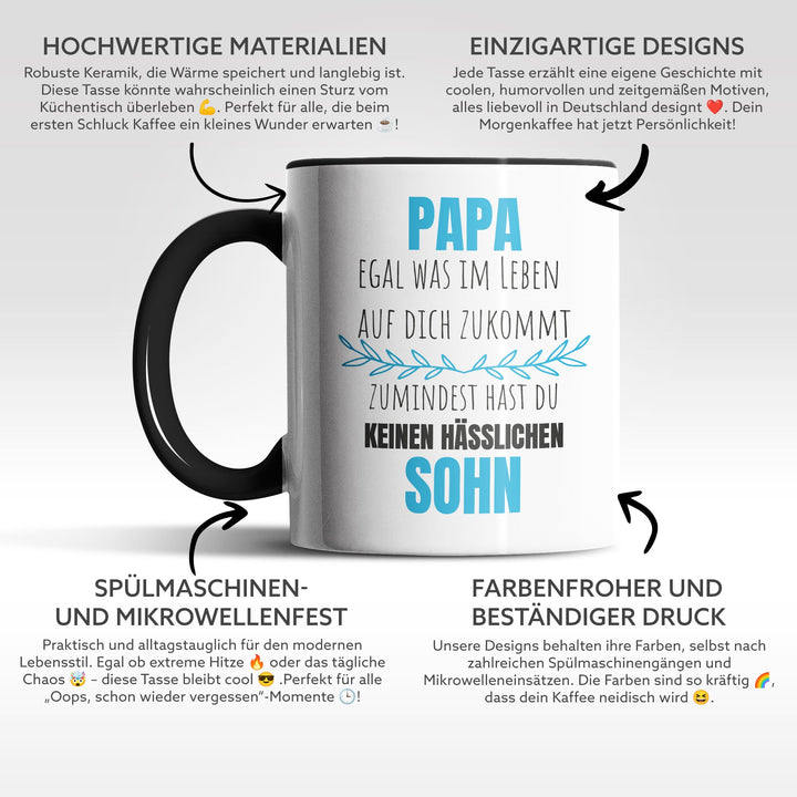 Lustige Tasse "Papa, keinen hässlichen Sohn" – Witziges Geschenk für Väter