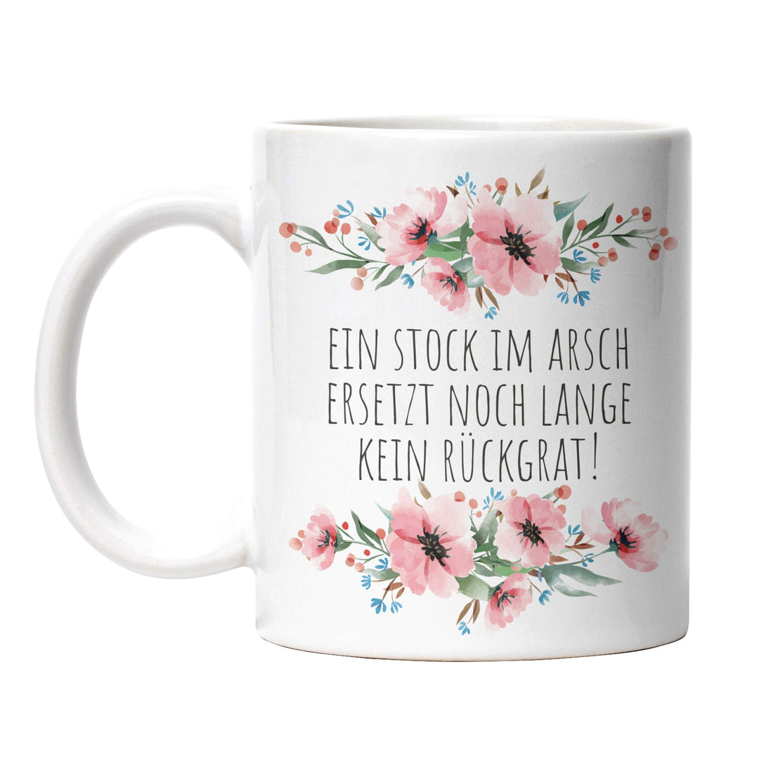 Tasse "Stock im Arsch, ersetzt kein Rückgrat" – Lustige Sarkasmus-Tasse für Büro & Alltag