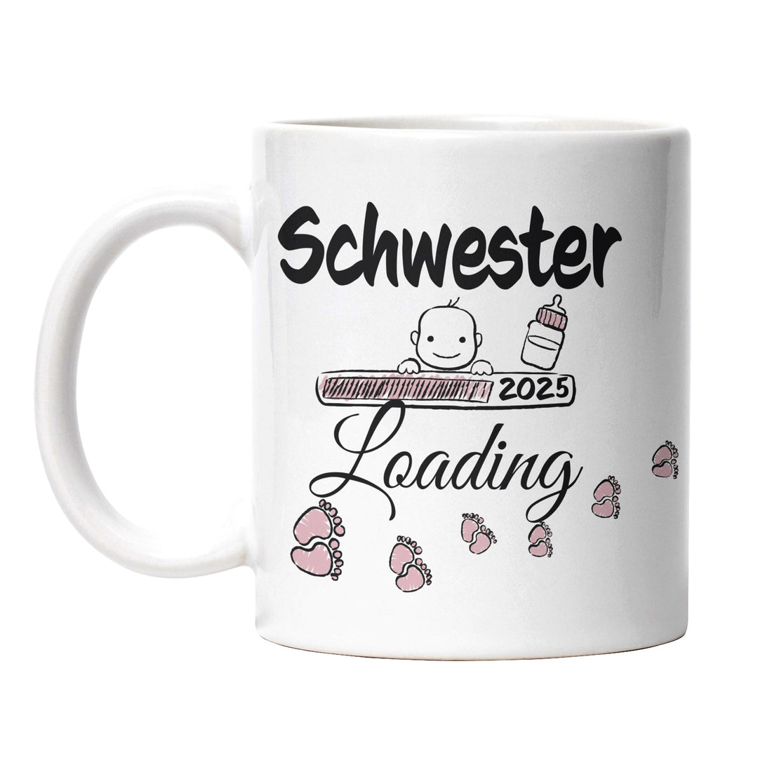 Lustige Tasse "Schwester Loading" – Charmantes Geschenk für werdende Schwestern