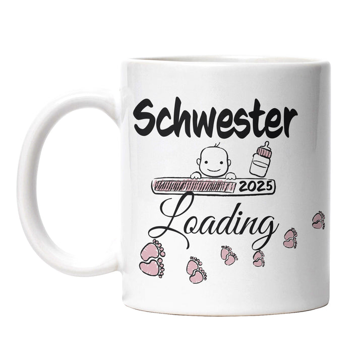 Lustige Tasse "Schwester Loading" – Charmantes Geschenk für werdende Schwestern