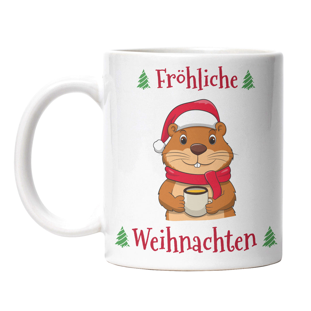 Fröhliche Weihnachten Tasse mit Biber – Lustige Weihnachtsgeschenk-Idee aus Keramik | PEPAM Geschenke