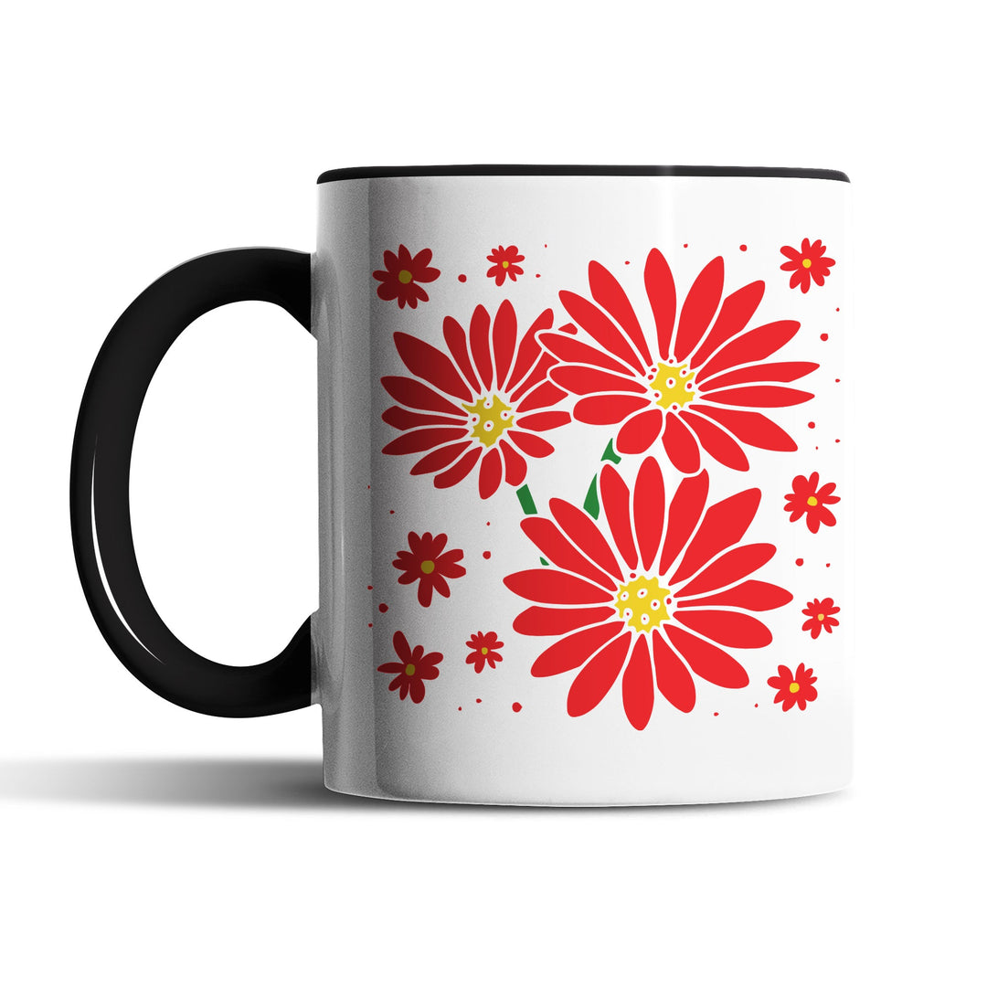 Tasse "Rote Blumen" – Elegantes Geschenk für Blumenliebhaber