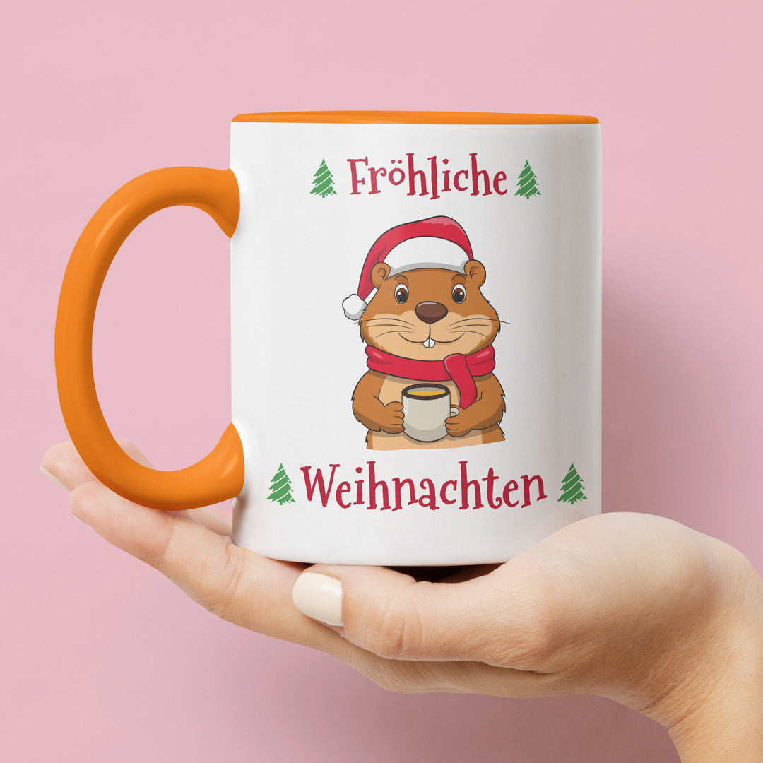 Fröhliche Weihnachten Tasse mit Biber – Lustige Weihnachtsgeschenk-Idee aus Keramik | PEPAM Geschenke