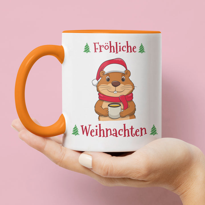 Fröhliche Weihnachten Tasse mit Biber – Lustige Weihnachtsgeschenk-Idee aus Keramik | PEPAM Geschenke