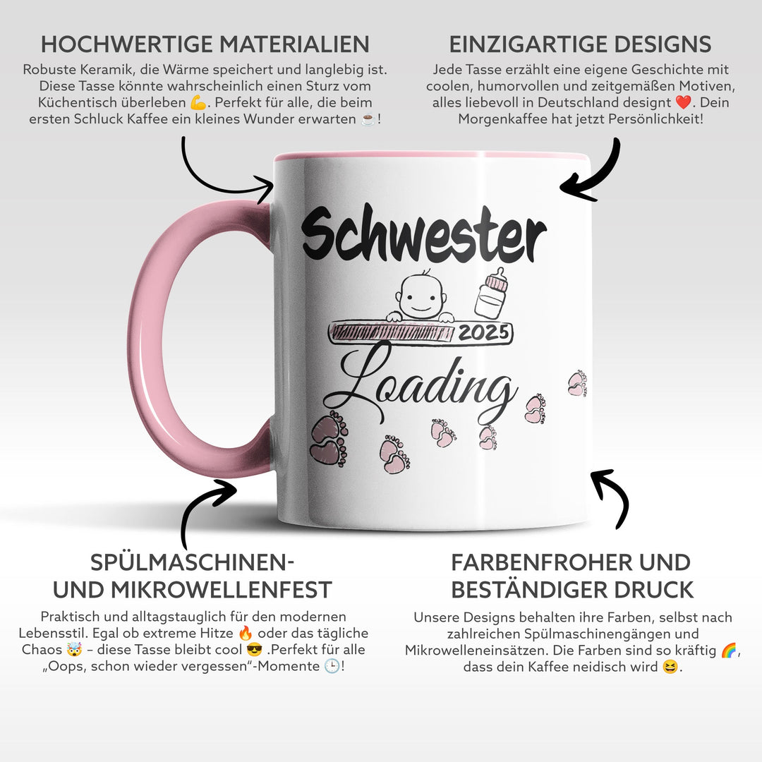 Lustige Tasse "Schwester Loading" – Charmantes Geschenk für werdende Schwestern