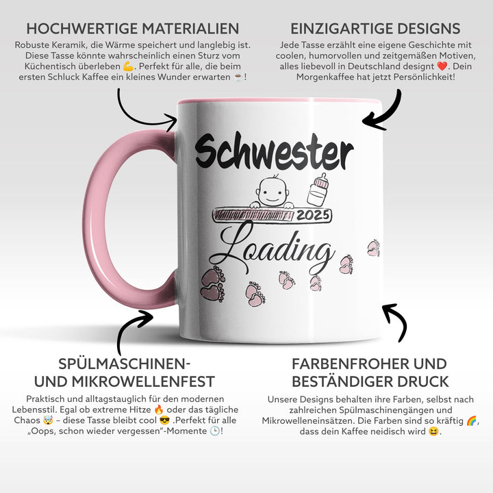 Lustige Tasse "Schwester Loading" – Charmantes Geschenk für werdende Schwestern