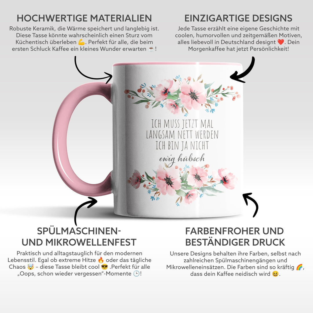 Tasse "Nicht ewig hübsch" – Lustige Spruch-Tasse für Selbstironie & Humor
