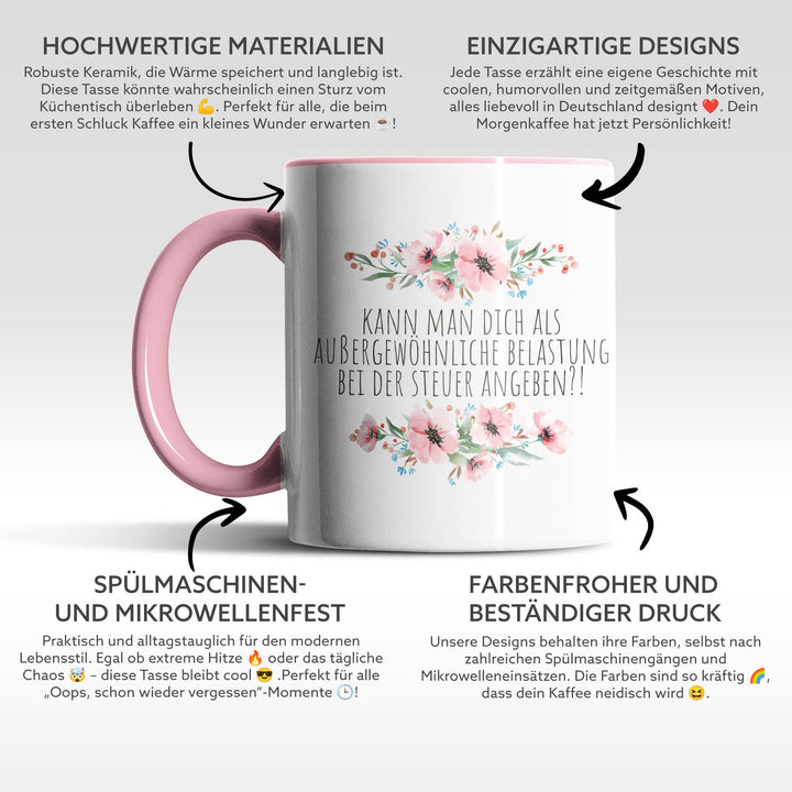 Tasse "Außergewöhnliche Belastung bei Steuer" – Lustige Büro-Tasse für Steuererklärungs-Profis