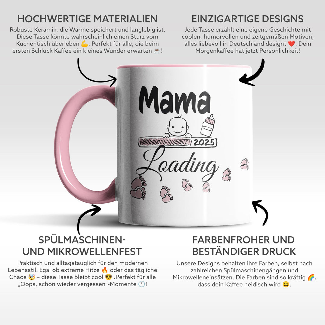 Lustige Tasse "Mama Loading 2025" – Geschenkidee für werdende Mütter