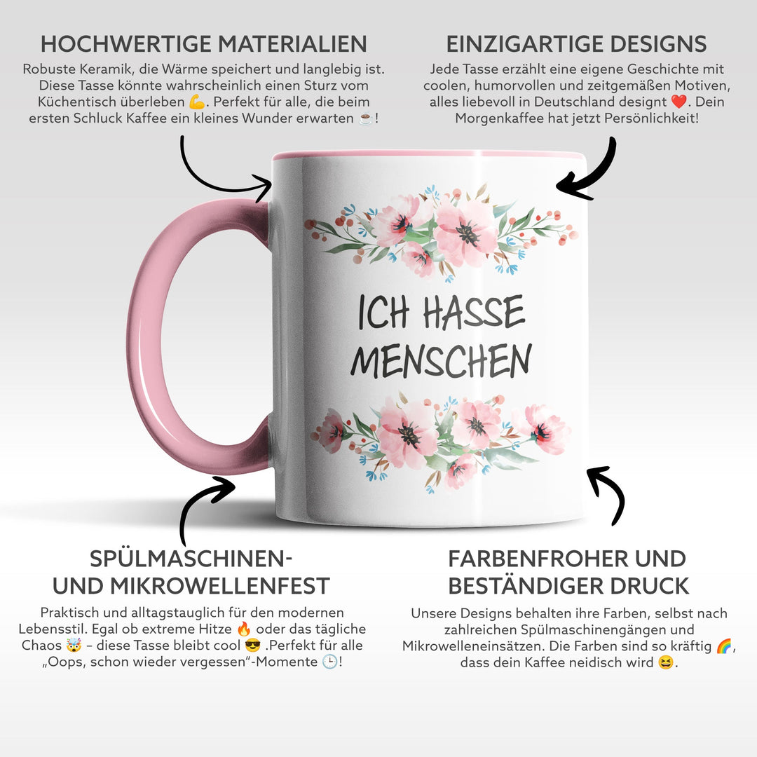 Tasse "Ich hasse Menschen" – Perfektes Geschenk für introvertierte Kaffeejunkies