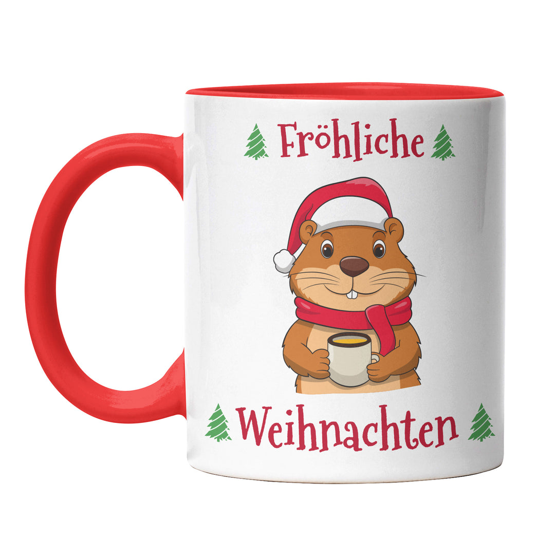 Fröhliche Weihnachten Tasse mit Biber – Lustige Weihnachtsgeschenk-Idee aus Keramik | PEPAM Geschenke
