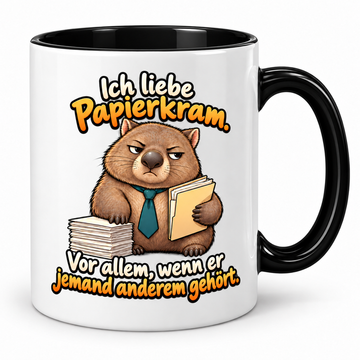 Wombat-Tasse „Papierkram für andere“ – Schwarz