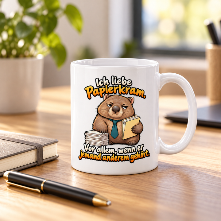 Lustige Wombat-Tasse im modernen Büro