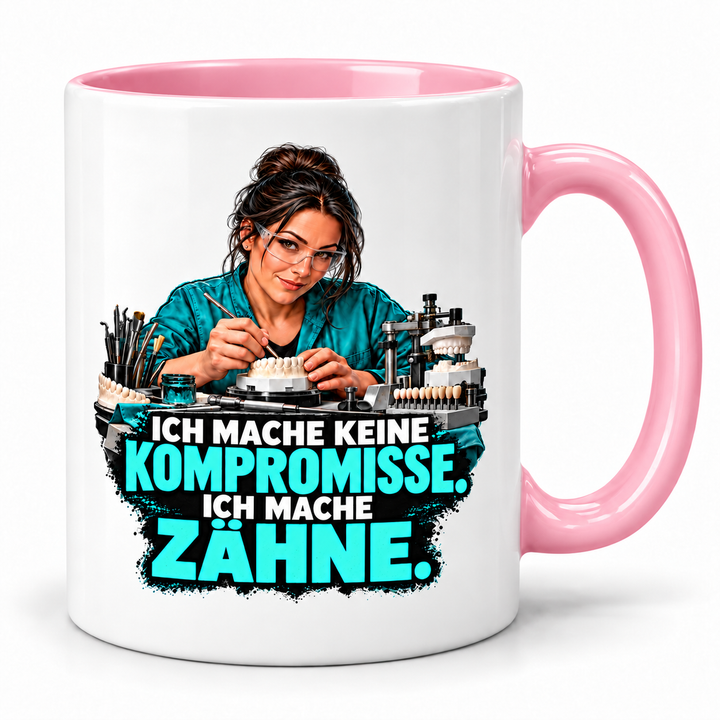PEPAM Zahntechnikerin-Tasse „Ich mache keine Kompromisse. Ich mache Zähne.“ – Rosa