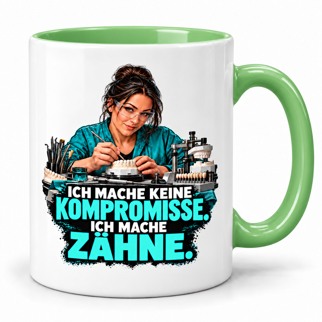 PEPAM Zahntechnikerin-Tasse „Ich mache keine Kompromisse. Ich mache Zähne.“ – Grün