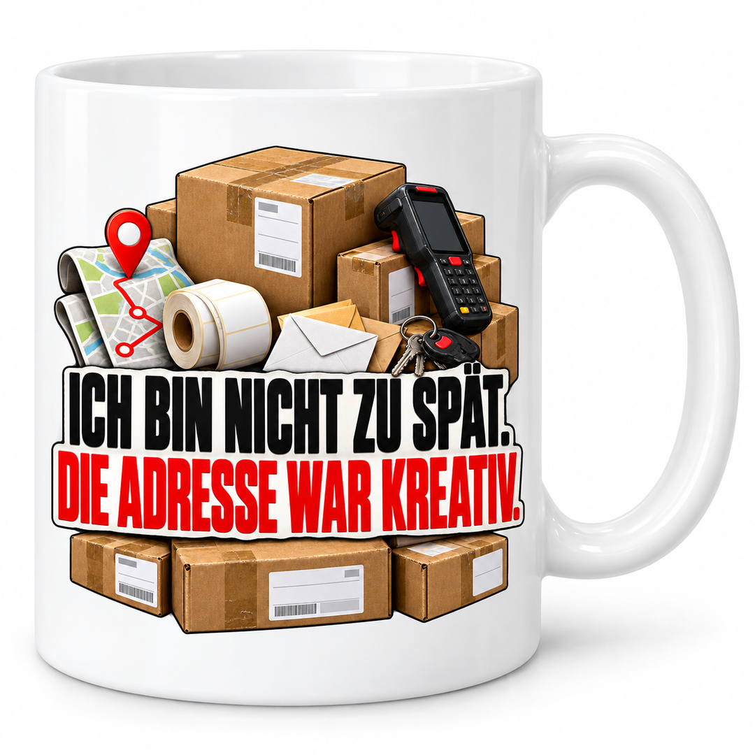 Zusteller-Tasse Die Adresse war kreativ – Weiß