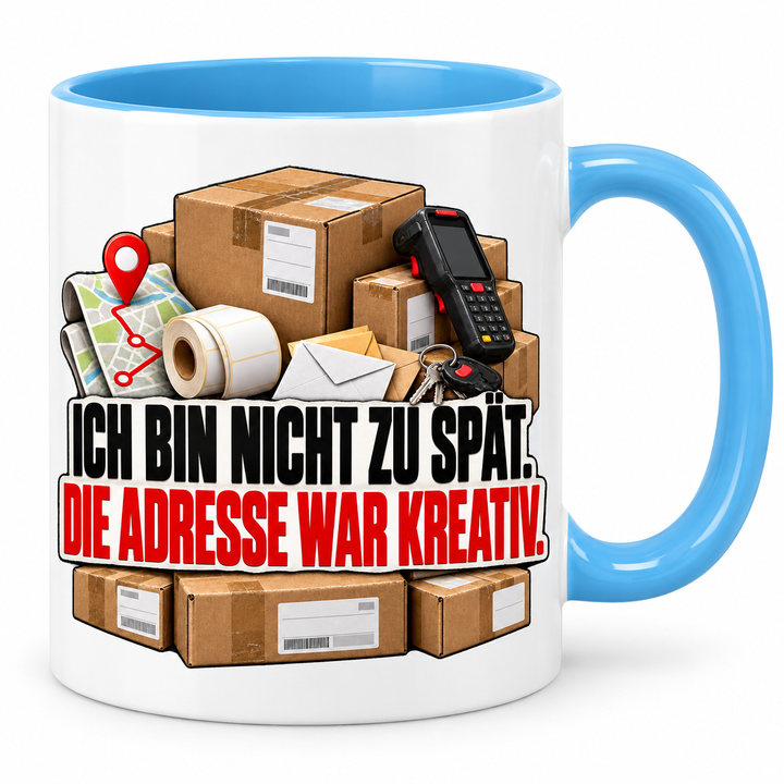 Zusteller-Tasse Die Adresse war kreativ – Blau