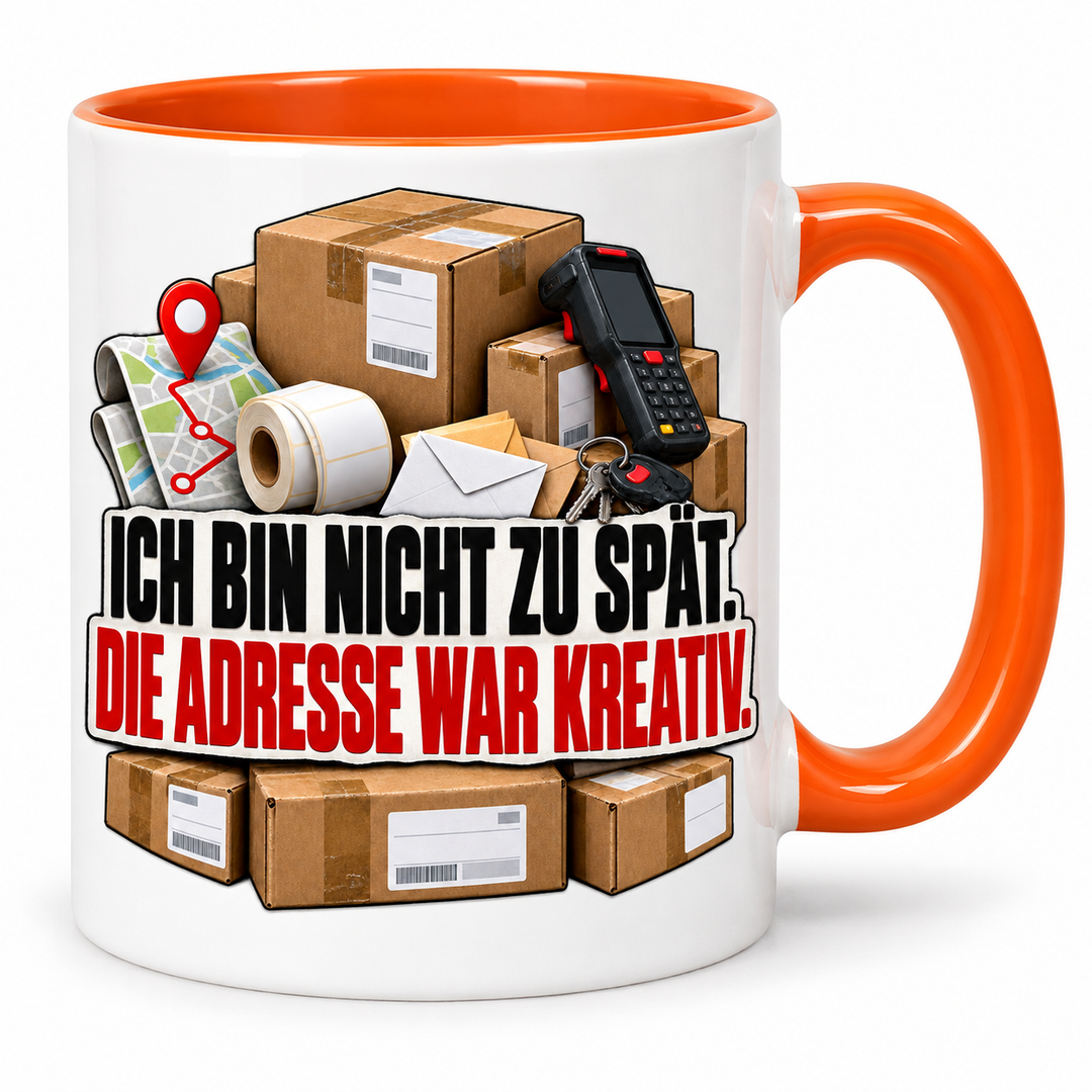 Zusteller-Tasse Die Adresse war kreativ – Orange