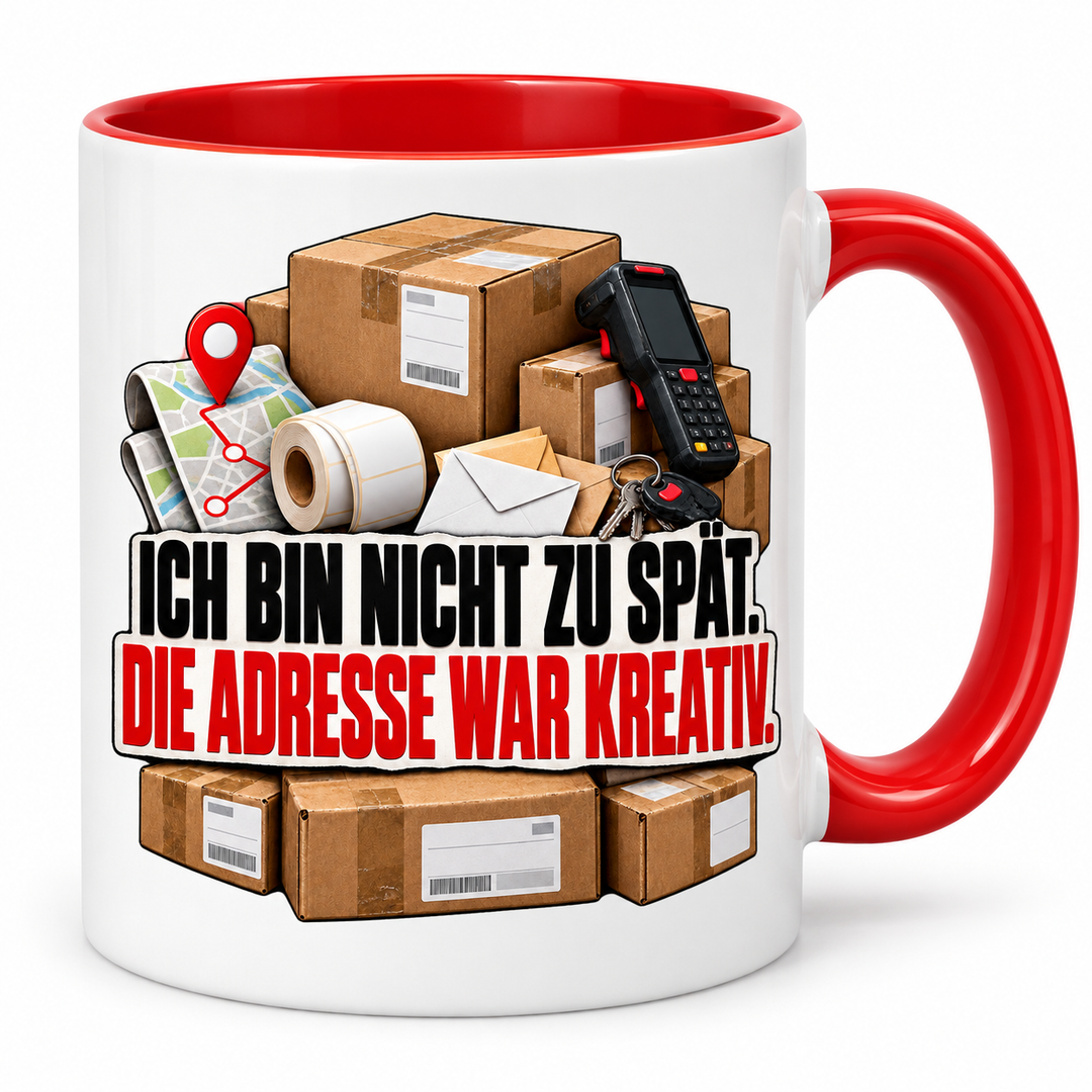 Zusteller-Tasse Die Adresse war kreativ – Rot